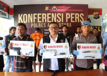 Kasat Reskrim Polres Aceh Utara AKP Agus saat Konferensi Pers yang digelar di Mapolres Aceh Utara, Selasa (13/6/2023).