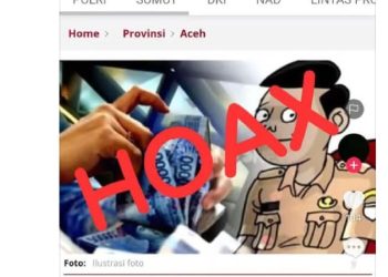 Tangkapan layar unggahan di media sosial yang memperlihatkan sebuah berita dari mitrapolri.com diberi tulisan "HOAX".